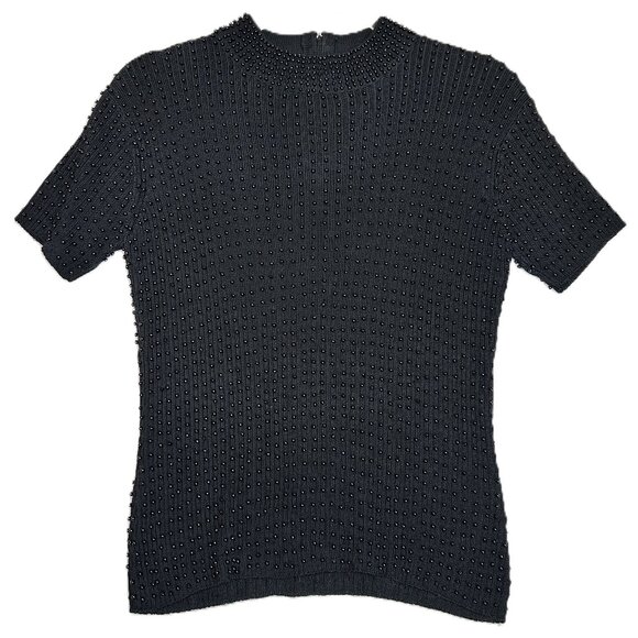 Belldini Top Women's Large Black Embellished Jewel Neck Knit Sweater - Picture 1 of 12